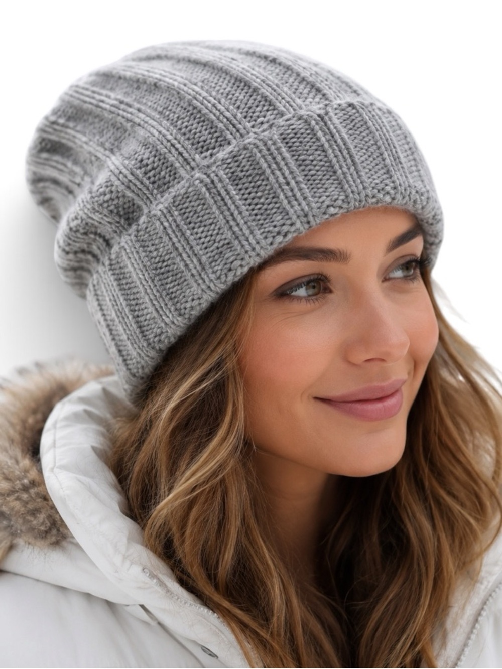 Vince Marled Gray Ribbed Knit Beanie Hat Merino Wool Cashmere Blend Unisex New